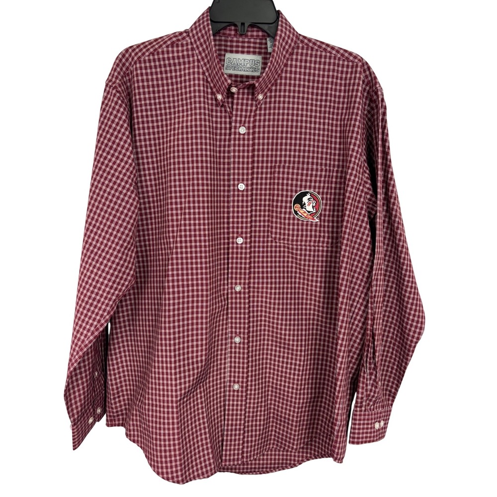 Campus Specialties FSU Seminoles Mens Large Maroon Plaid Button Down Shirt L
